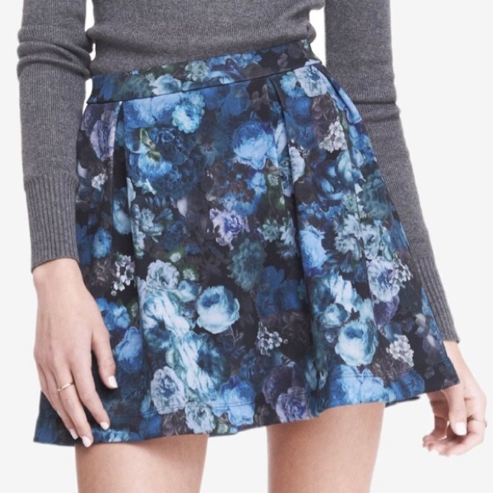 Express Blue Floral Scuba Skirt
